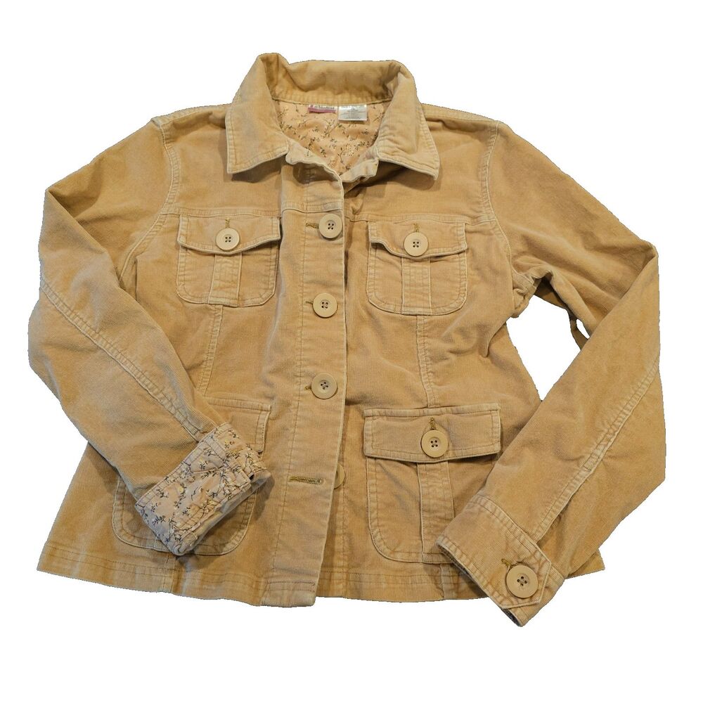 y2k twee corduroy jacket XL tan utility pockets oversized buttons cargo 2010s - Picture 1 of 9